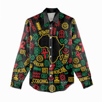 African Map Symbol Women Casual Shirt with Red Yellow Green Tribal Symbols and Empowering Pattern - Wonder Print Shop