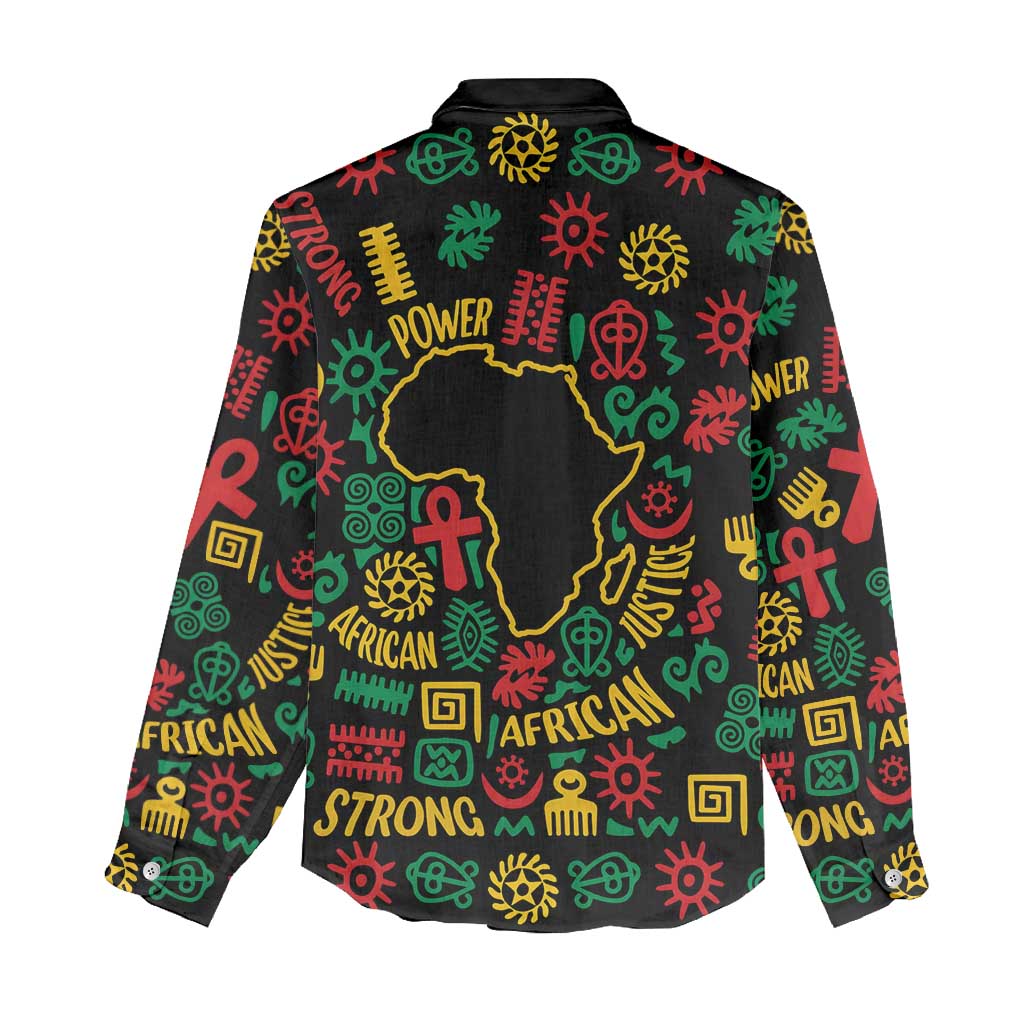 African Map Symbol Women Casual Shirt with Red Yellow Green Tribal Symbols and Empowering Pattern - Wonder Print Shop