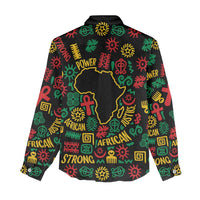 African Map Symbol Women Casual Shirt with Red Yellow Green Tribal Symbols and Empowering Pattern - Wonder Print Shop