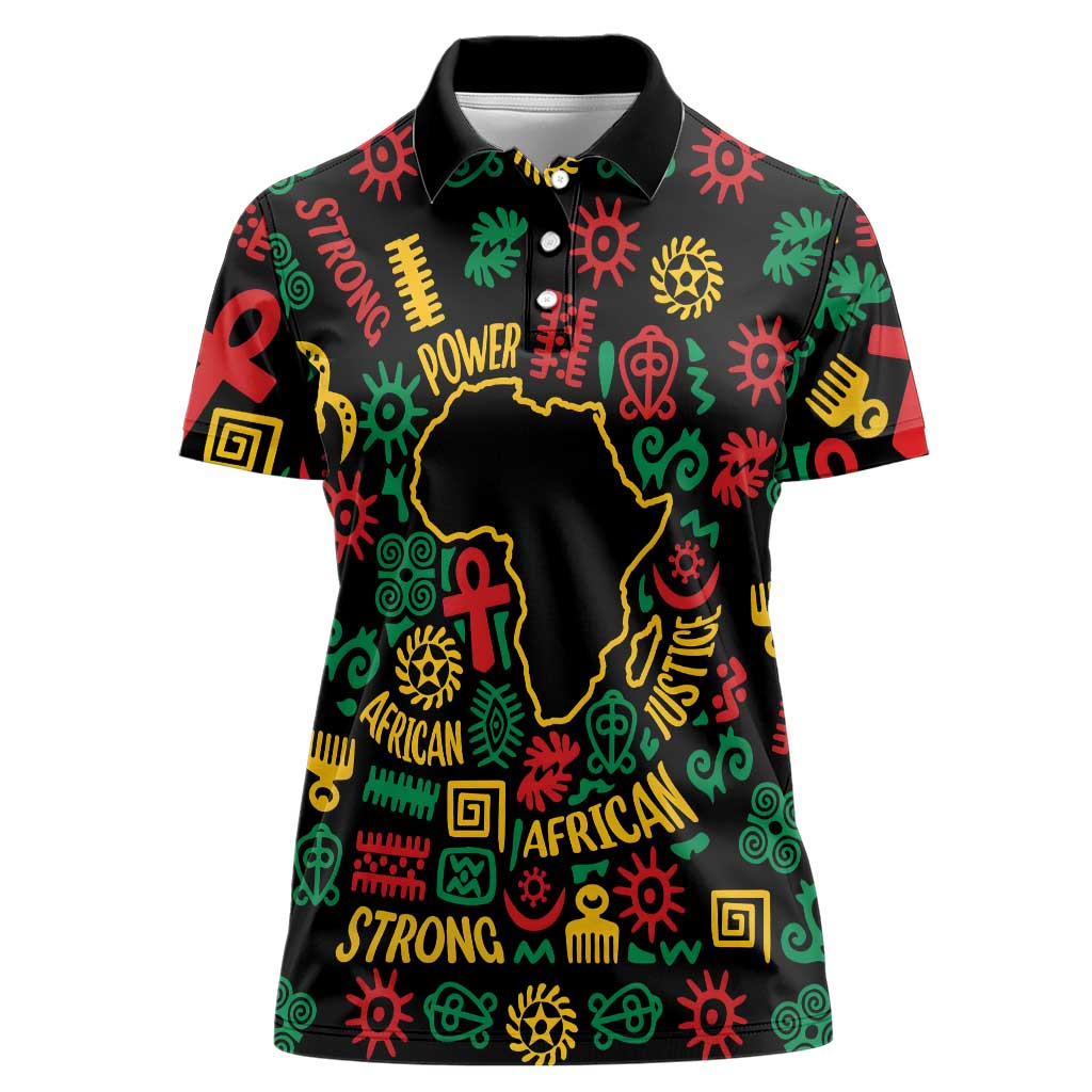 African Map Symbol Women Polo Shirt with Red Yellow Green Tribal Symbols and Empowering Pattern - Wonder Print Shop