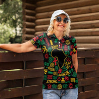 African Map Symbol Women Polo Shirt with Red Yellow Green Tribal Symbols and Empowering Pattern - Wonder Print Shop