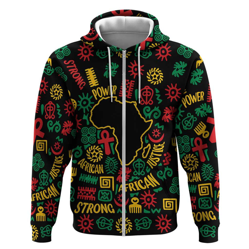 African Map Symbol Zip Hoodie with Red Yellow Green Tribal Symbols and Empowering Pattern - Wonder Print Shop
