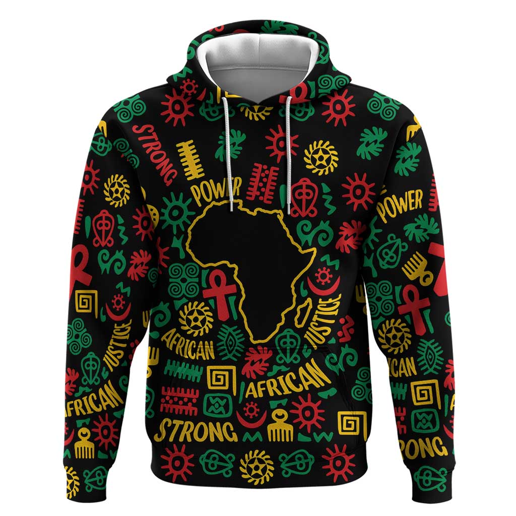African Map Symbol Zip Hoodie with Red Yellow Green Tribal Symbols and Empowering Pattern - Wonder Print Shop