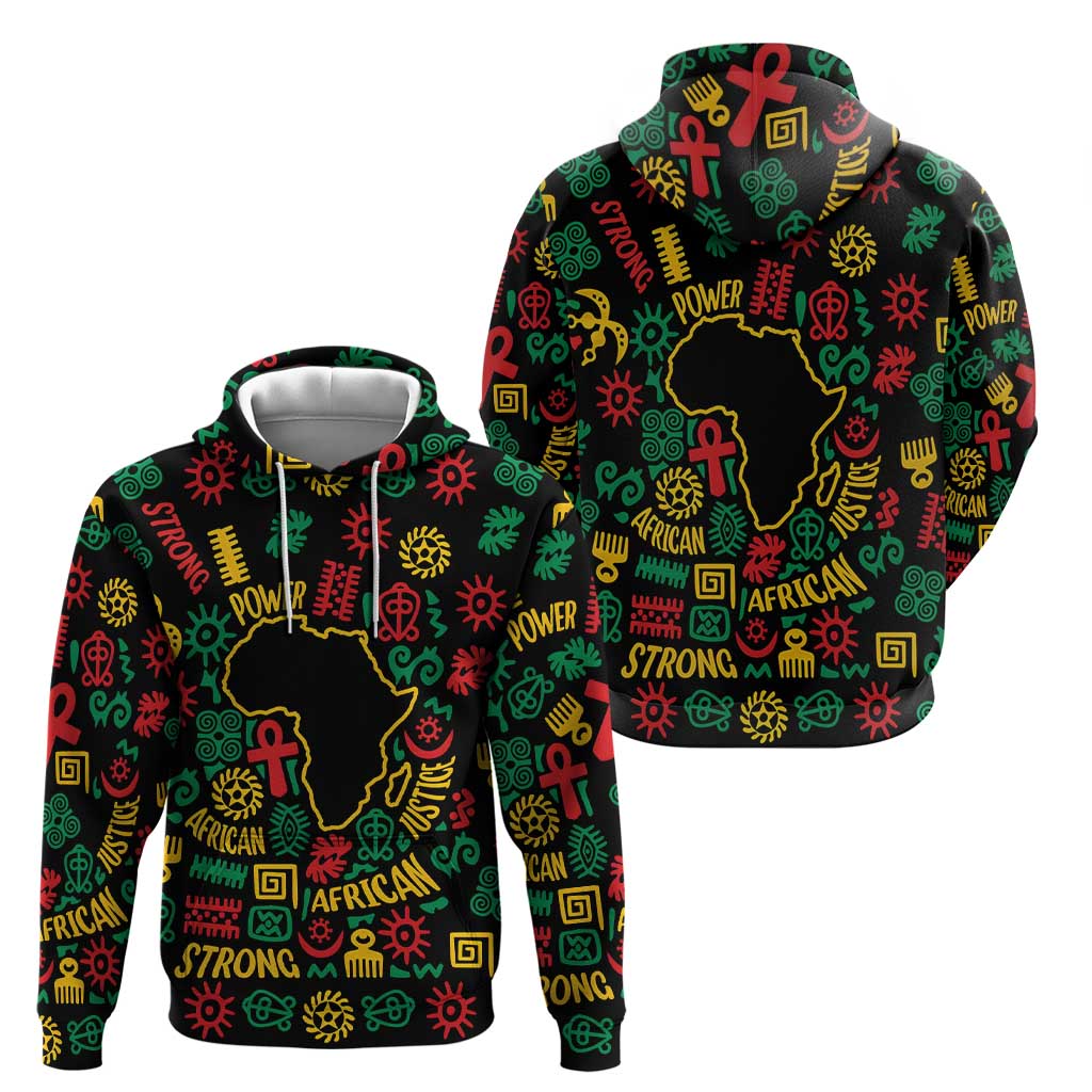 African Map Symbol Zip Hoodie with Red Yellow Green Tribal Symbols and Empowering Pattern - Wonder Print Shop
