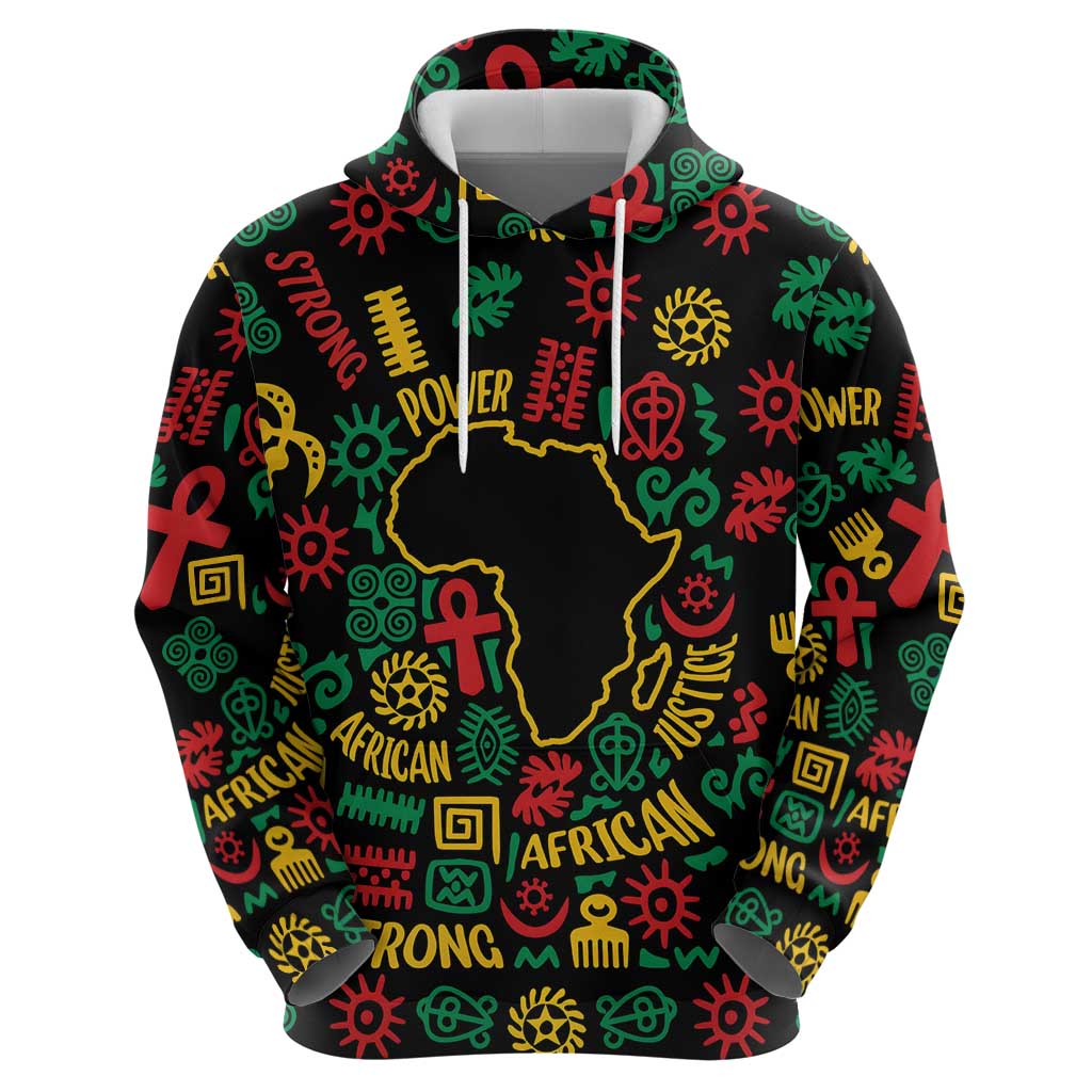 African Map Symbol Zip Hoodie with Red Yellow Green Tribal Symbols and Empowering Pattern - Wonder Print Shop