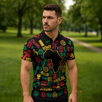 African Map Symbol Zipper Polo Shirt with Red Yellow Green Tribal Symbols and Empowering Pattern - Wonder Print Shop