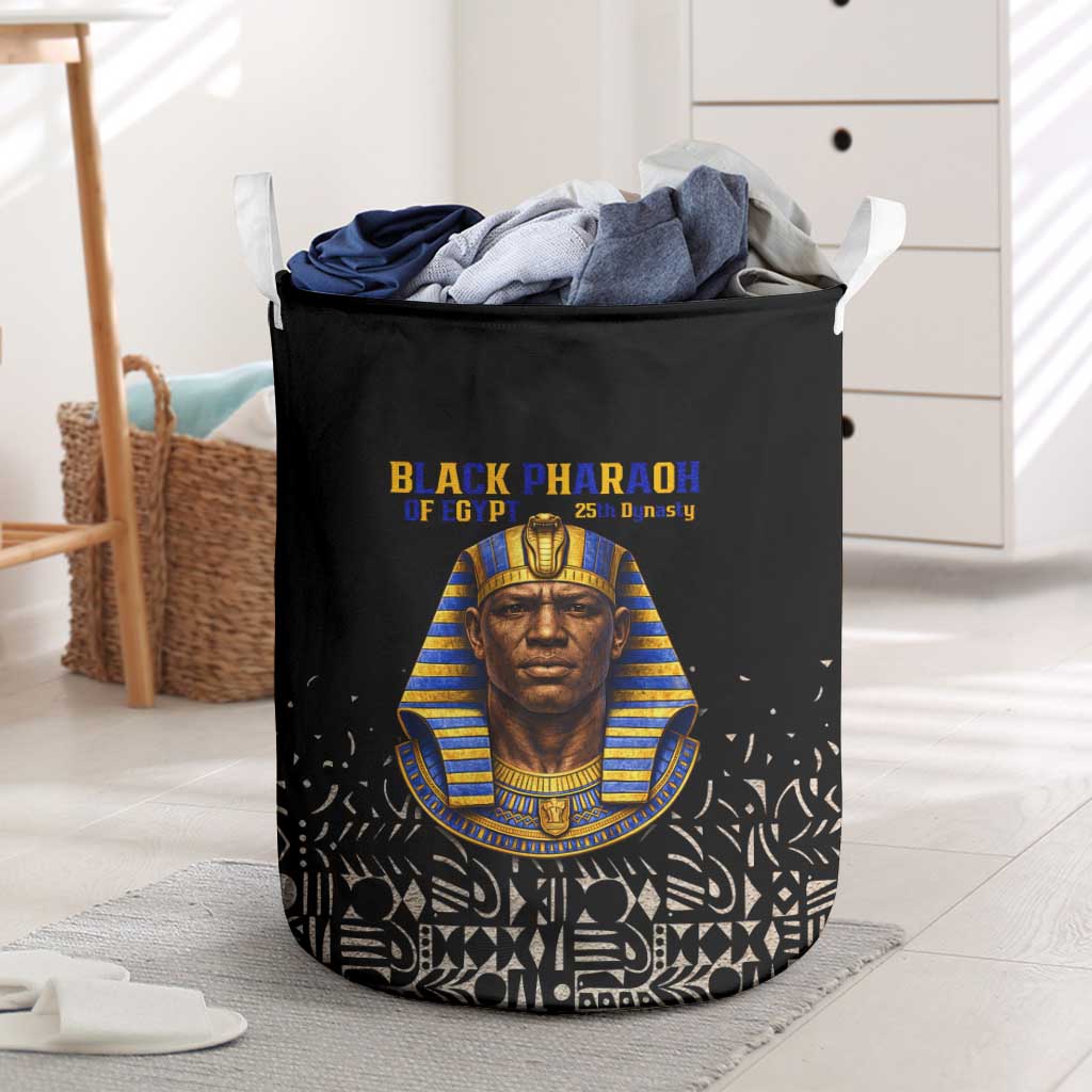 Taharqa Laundry Basket with Black Pharaoh Portrait, 25th Dynasty of Egypt Text and Nubian-Inspired - Wonder Print Shop