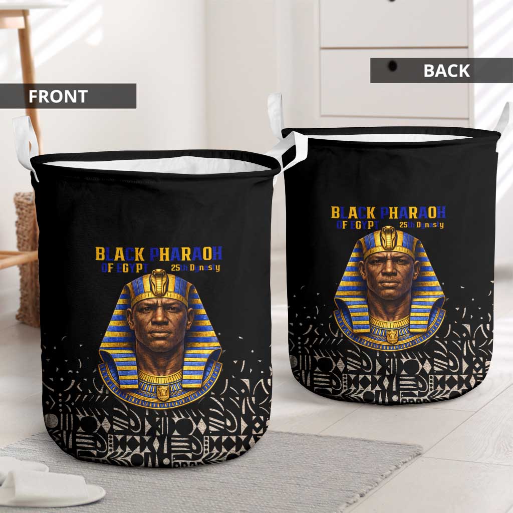 Taharqa Laundry Basket with Black Pharaoh Portrait, 25th Dynasty of Egypt Text and Nubian-Inspired - Wonder Print Shop