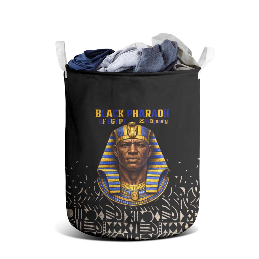 Taharqa Laundry Basket with Black Pharaoh Portrait, 25th Dynasty of Egypt Text and Nubian-Inspired - Wonder Print Shop