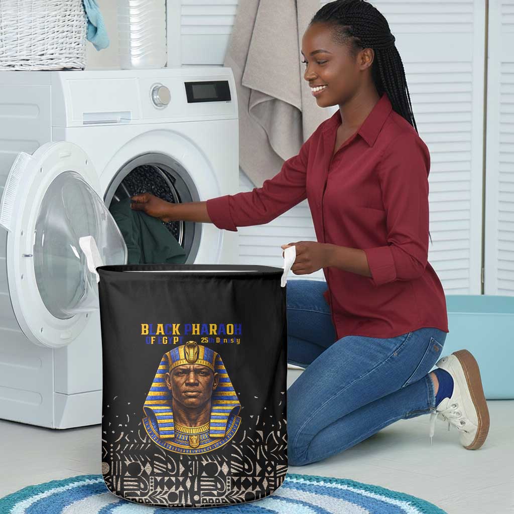Taharqa Laundry Basket with Black Pharaoh Portrait, 25th Dynasty of Egypt Text and Nubian-Inspired - Wonder Print Shop