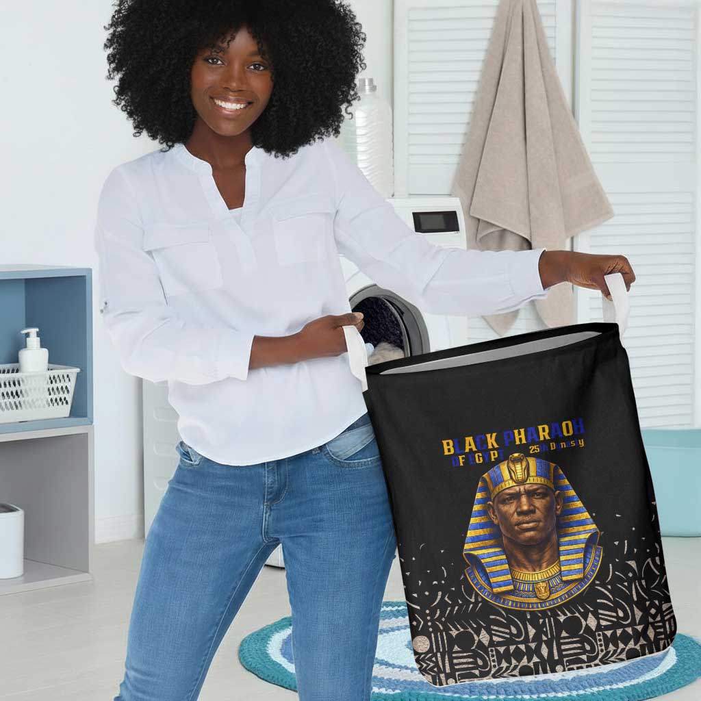 Taharqa Laundry Basket with Black Pharaoh Portrait, 25th Dynasty of Egypt Text and Nubian-Inspired - Wonder Print Shop