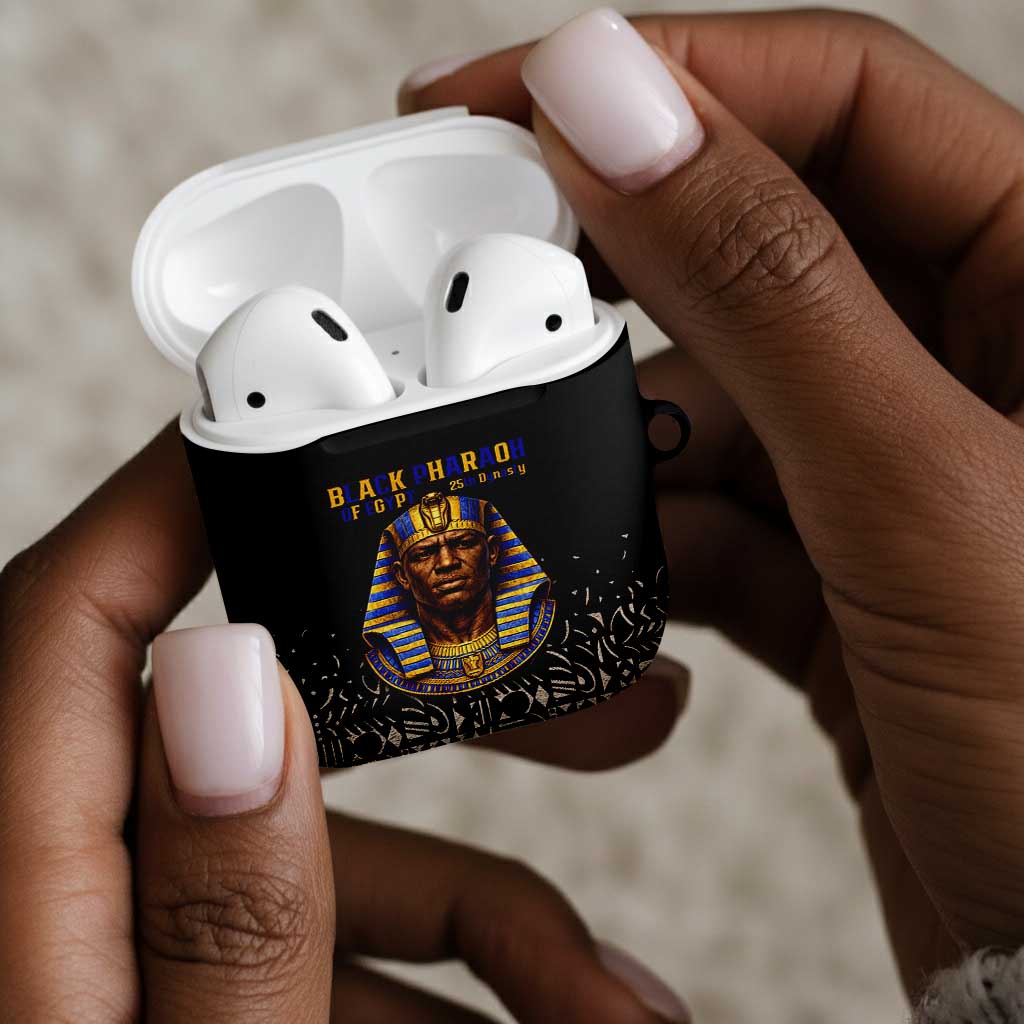 Taharqa AirPods Case with Black Pharaoh Portrait, 25th Dynasty of Egypt Text and Nubian-Inspired - Wonder Print Shop