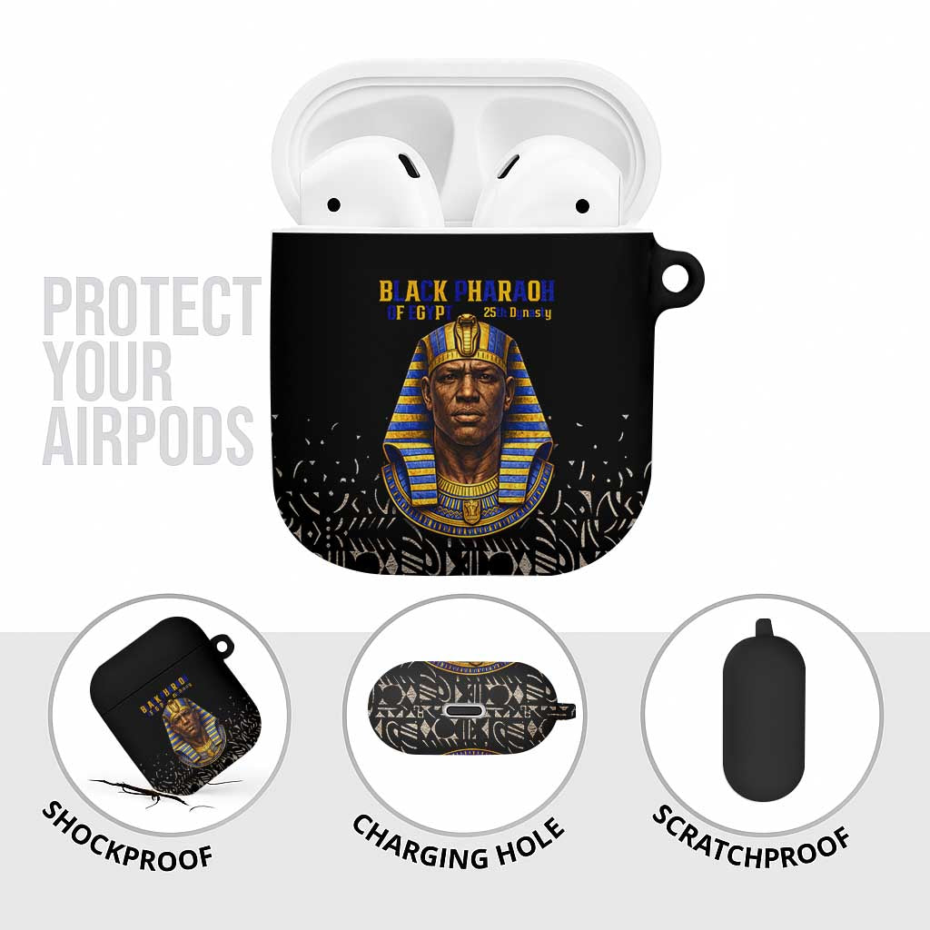 Taharqa AirPods Case with Black Pharaoh Portrait, 25th Dynasty of Egypt Text and Nubian-Inspired - Wonder Print Shop