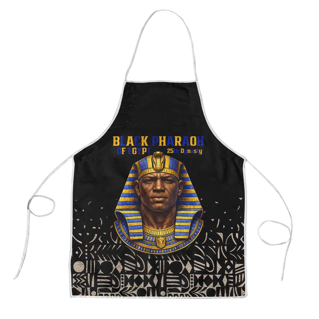 Taharqa Apron with Black Pharaoh Portrait, 25th Dynasty of Egypt Text and Nubian-Inspired - Wonder Print Shop