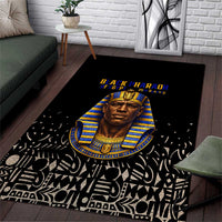 Taharqa Area Rug with Black Pharaoh Portrait, 25th Dynasty of Egypt Text and Nubian-Inspired - Wonder Print Shop