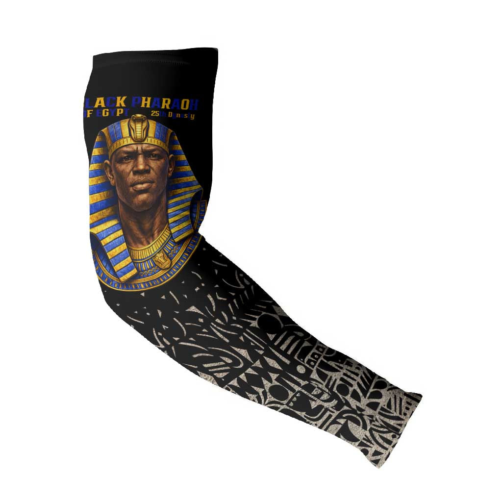 Taharqa Arm Sleeves with Black Pharaoh Portrait, 25th Dynasty of Egypt Text and Nubian-Inspired - Wonder Print Shop