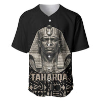 Taharqa Baseball Jersey with Black Pharaoh Portrait, 25th Dynasty of Egypt Text and Nubian-Inspired - Wonder Print Shop