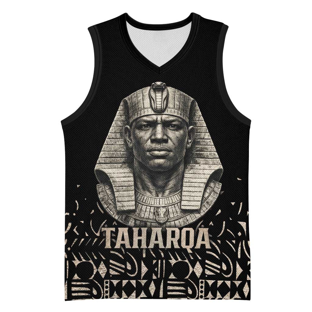 Taharqa Basketball Jersey with Black Pharaoh Portrait, 25th Dynasty of Egypt Text and Nubian-Inspired - Wonder Print Shop