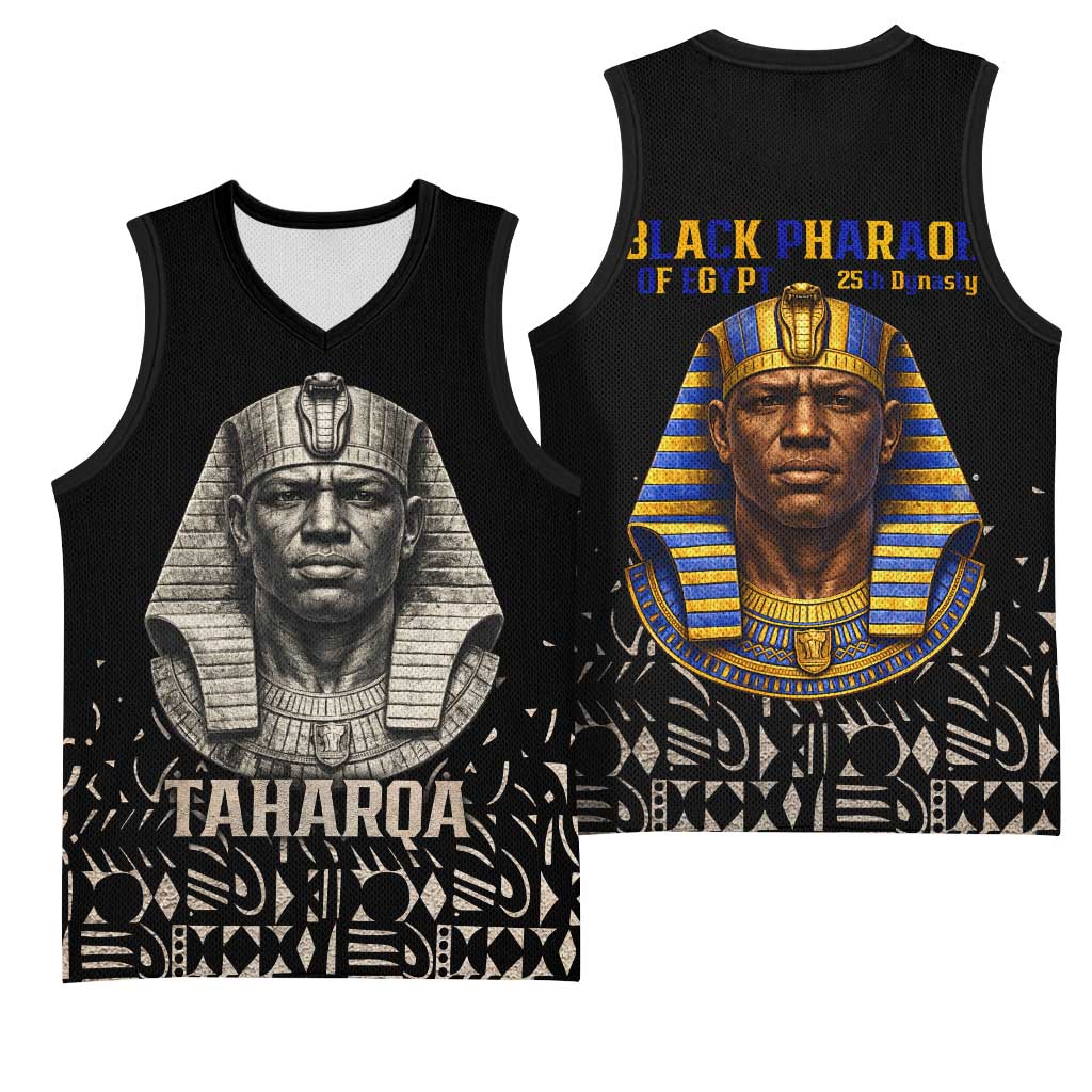 Taharqa Basketball Jersey with Black Pharaoh Portrait, 25th Dynasty of Egypt Text and Nubian-Inspired - Wonder Print Shop