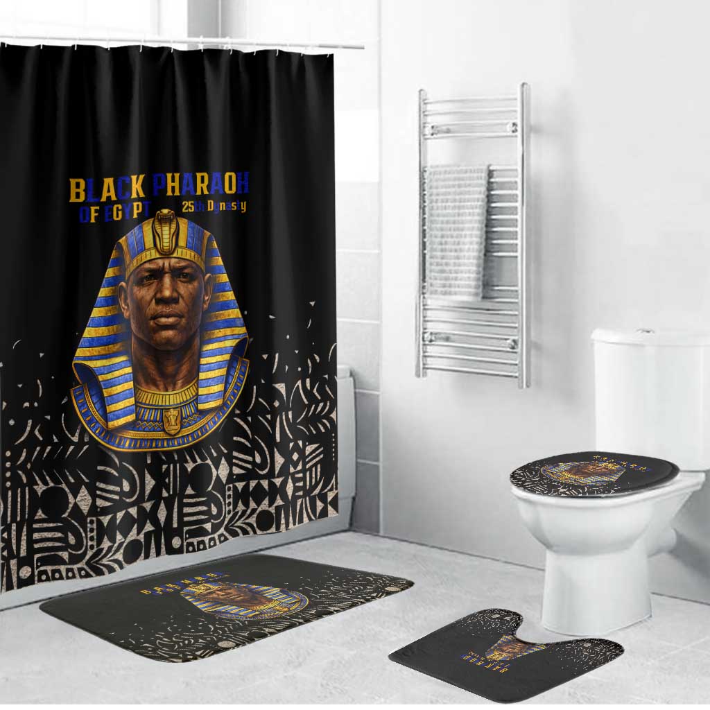 Taharqa Bathroom Set with Black Pharaoh Portrait, 25th Dynasty of Egypt Text and Nubian-Inspired - Wonder Print Shop