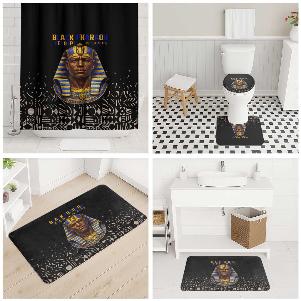 Taharqa Bathroom Set with Black Pharaoh Portrait, 25th Dynasty of Egypt Text and Nubian-Inspired - Wonder Print Shop
