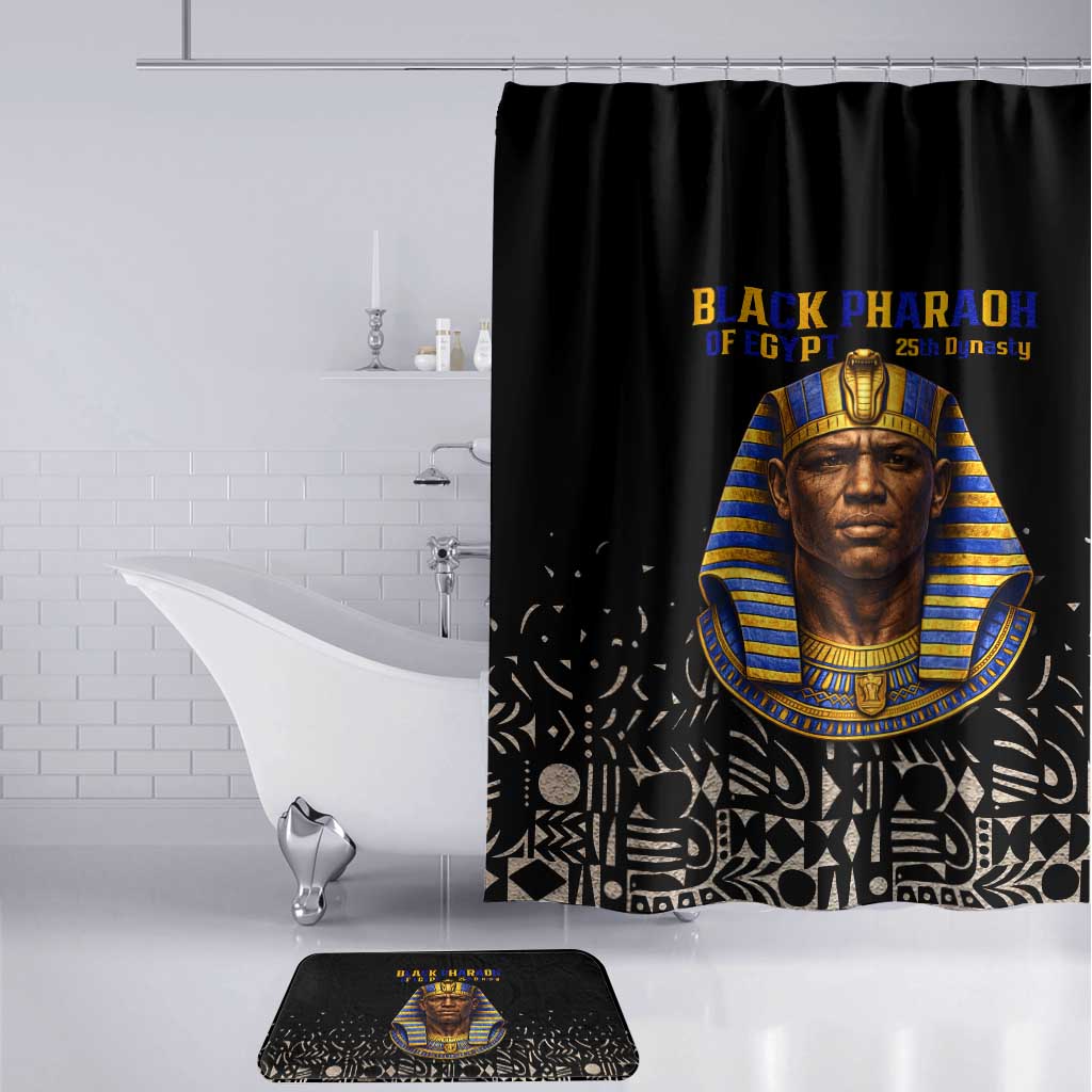 Taharqa Bathroom Set with Black Pharaoh Portrait, 25th Dynasty of Egypt Text and Nubian-Inspired - Wonder Print Shop
