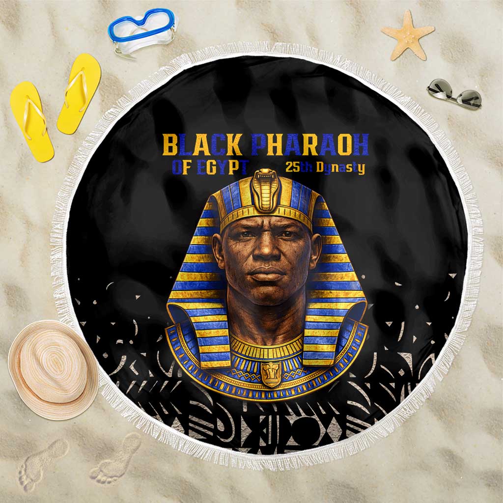 Taharqa Beach Blanket with Black Pharaoh Portrait, 25th Dynasty of Egypt Text and Nubian-Inspired - Wonder Print Shop