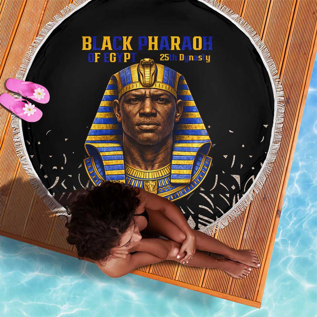Taharqa Beach Blanket with Black Pharaoh Portrait, 25th Dynasty of Egypt Text and Nubian-Inspired - Wonder Print Shop