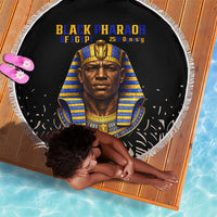 Taharqa Beach Blanket with Black Pharaoh Portrait, 25th Dynasty of Egypt Text and Nubian-Inspired - Wonder Print Shop
