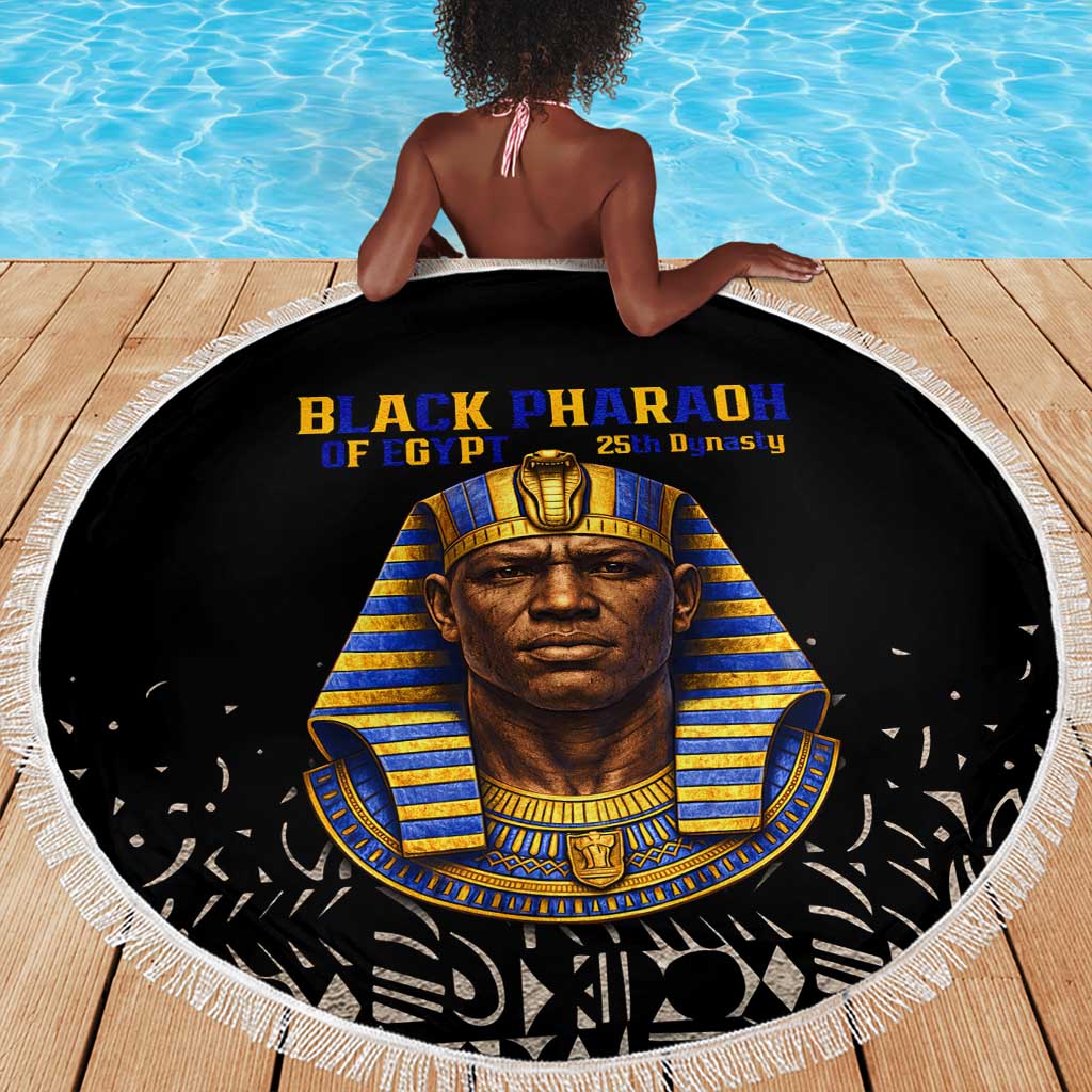 Taharqa Beach Blanket with Black Pharaoh Portrait, 25th Dynasty of Egypt Text and Nubian-Inspired - Wonder Print Shop