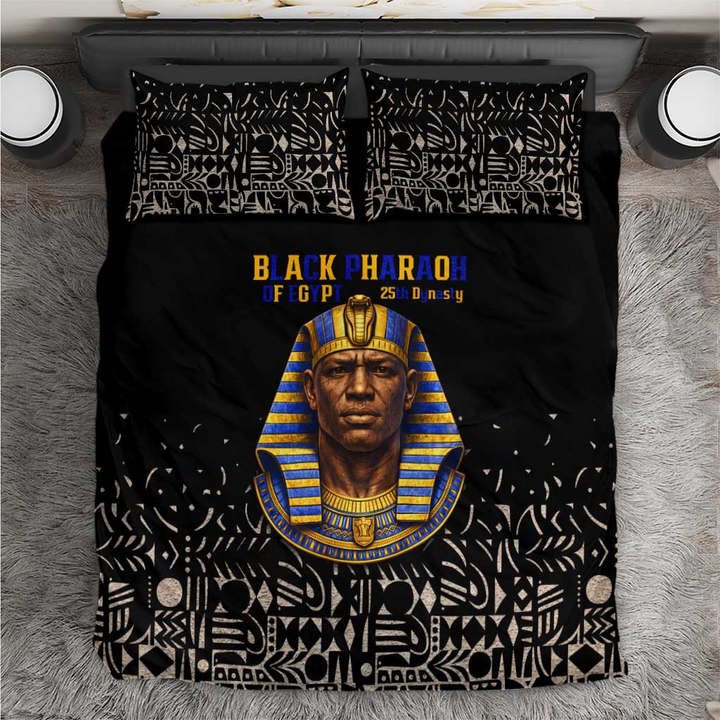 Taharqa Bedding Set with Black Pharaoh Portrait, 25th Dynasty of Egypt Text and Nubian-Inspired - Wonder Print Shop