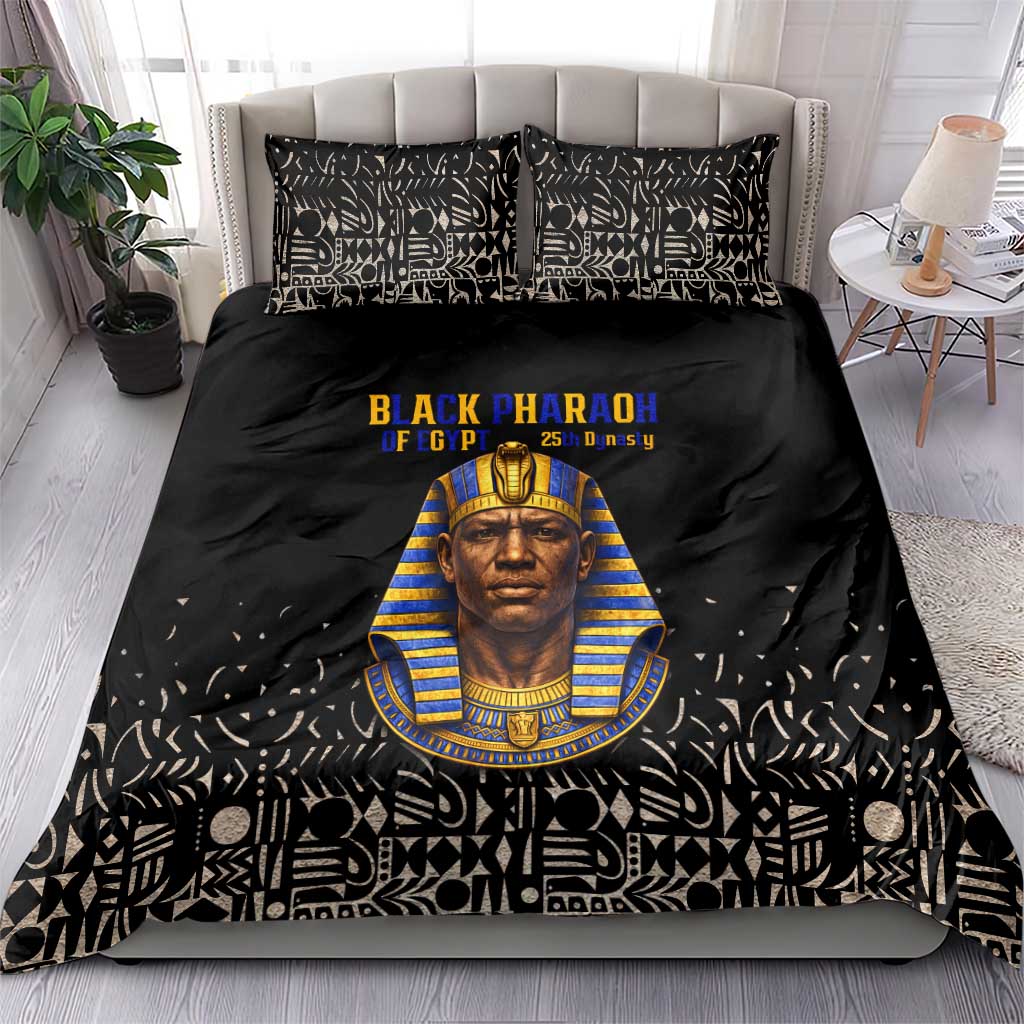 Taharqa Bedding Set with Black Pharaoh Portrait, 25th Dynasty of Egypt Text and Nubian-Inspired - Wonder Print Shop