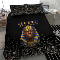 Taharqa Bedding Set with Black Pharaoh Portrait, 25th Dynasty of Egypt Text and Nubian-Inspired - Wonder Print Shop