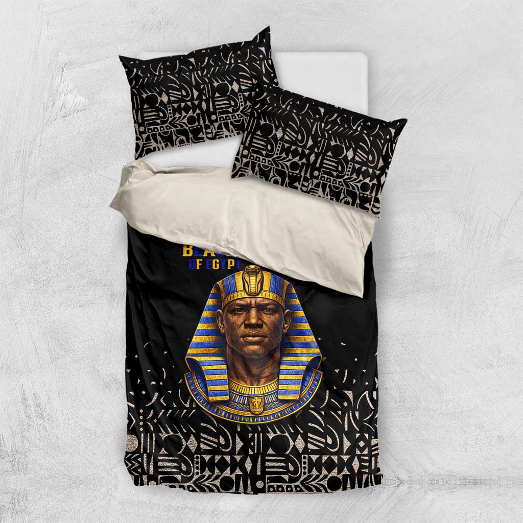 Taharqa Bedding Set with Black Pharaoh Portrait, 25th Dynasty of Egypt Text and Nubian-Inspired - Wonder Print Shop