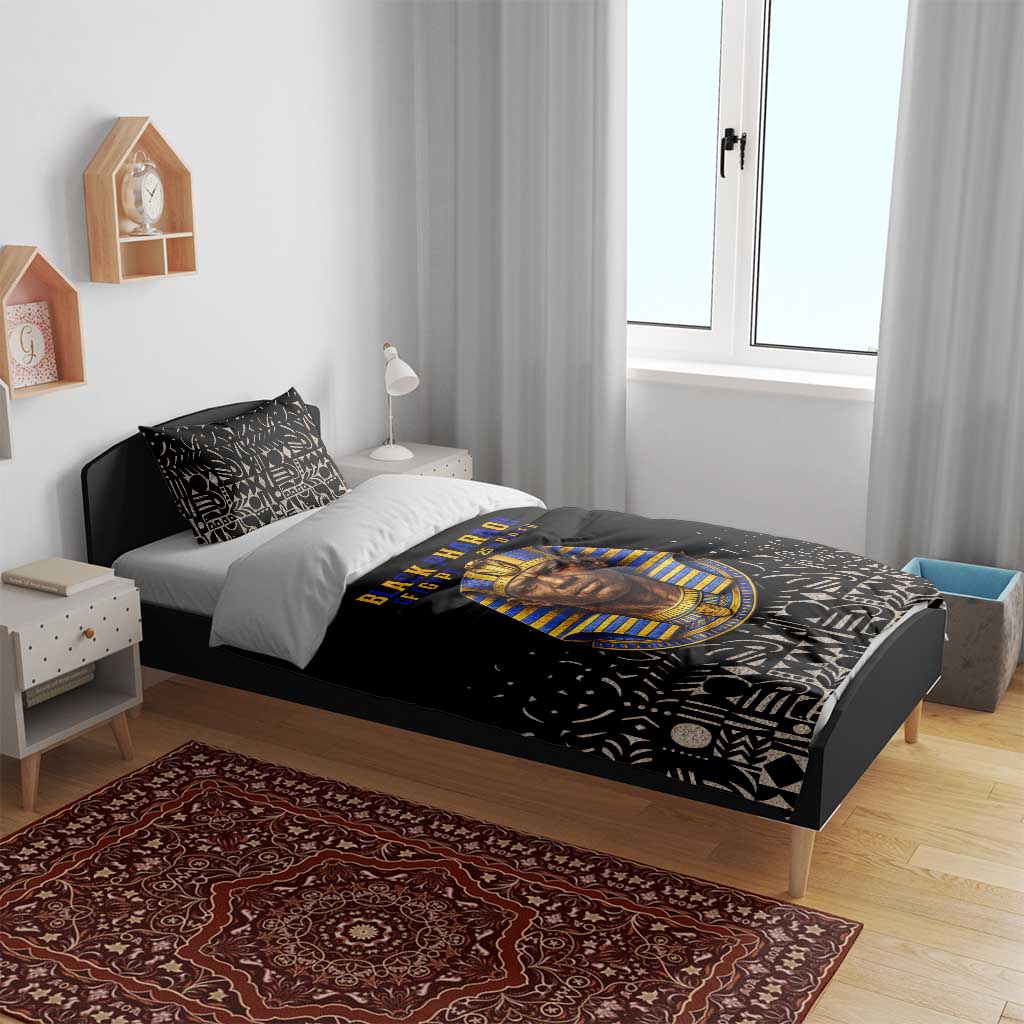 Taharqa Bedding Set with Black Pharaoh Portrait, 25th Dynasty of Egypt Text and Nubian-Inspired - Wonder Print Shop