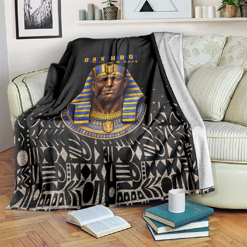 Taharqa Blanket with Black Pharaoh Portrait, 25th Dynasty of Egypt Text and Nubian-Inspired - Wonder Print Shop