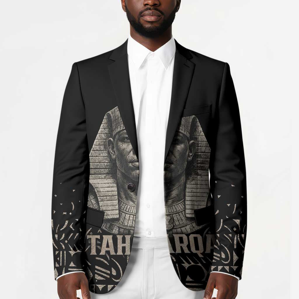 Taharqa Blazer with Black Pharaoh Portrait, 25th Dynasty of Egypt Text and Nubian-Inspired - Wonder Print Shop