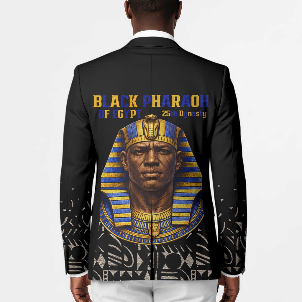 Taharqa Blazer with Black Pharaoh Portrait, 25th Dynasty of Egypt Text and Nubian-Inspired - Wonder Print Shop