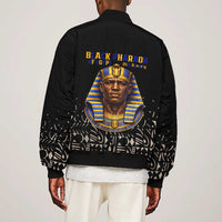 Taharqa Bomber Jacket with Black Pharaoh Portrait, 25th Dynasty of Egypt Text and Nubian-Inspired - Wonder Print Shop