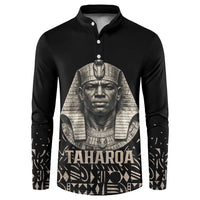 Taharqa Button Sweatshirt with Black Pharaoh Portrait, 25th Dynasty of Egypt Text and Nubian-Inspired