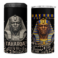 Taharqa 4 in 1 Can Cooler Tumbler with Black Pharaoh Portrait, 25th Dynasty of Egypt Text and Nubian-Inspired - Wonder Print Shop