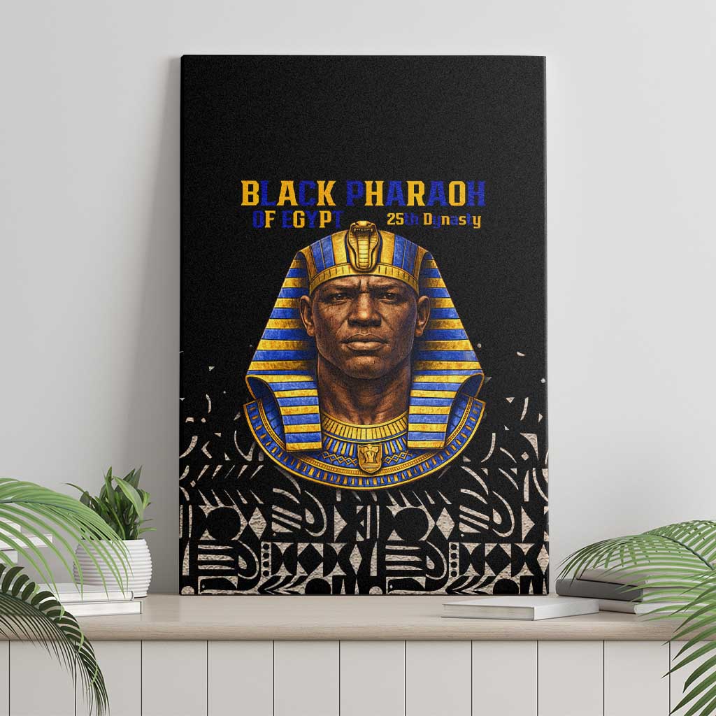 Taharqa Canvas Wall Art with Black Pharaoh Portrait, 25th Dynasty of Egypt Text and Nubian-Inspired - Wonder Print Shop