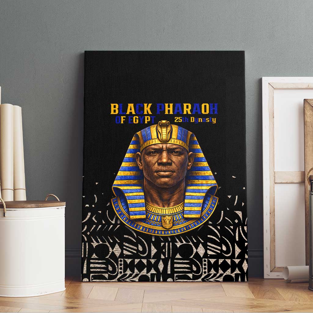 Taharqa Canvas Wall Art with Black Pharaoh Portrait, 25th Dynasty of Egypt Text and Nubian-Inspired - Wonder Print Shop