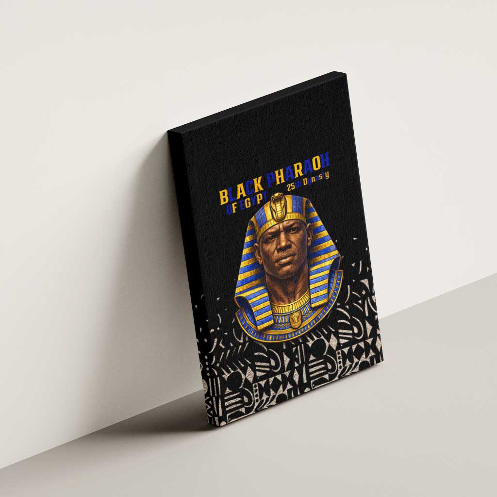Taharqa Canvas Wall Art with Black Pharaoh Portrait, 25th Dynasty of Egypt Text and Nubian-Inspired - Wonder Print Shop