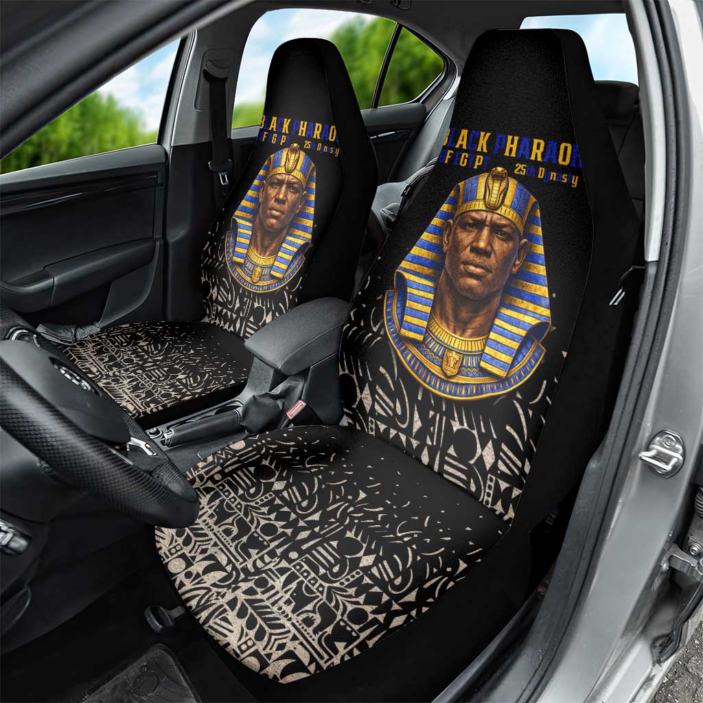 Taharqa Car Seat Cover with Black Pharaoh Portrait, 25th Dynasty of Egypt Text and Nubian-Inspired - Wonder Print Shop