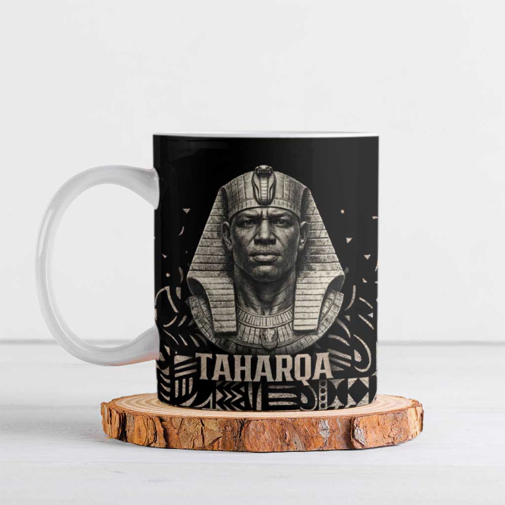 Taharqa Ceramic Mug with Black Pharaoh Portrait, 25th Dynasty of Egypt Text and Nubian-Inspired - Wonder Print Shop