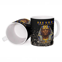 Taharqa Ceramic Mug with Black Pharaoh Portrait, 25th Dynasty of Egypt Text and Nubian-Inspired - Wonder Print Shop