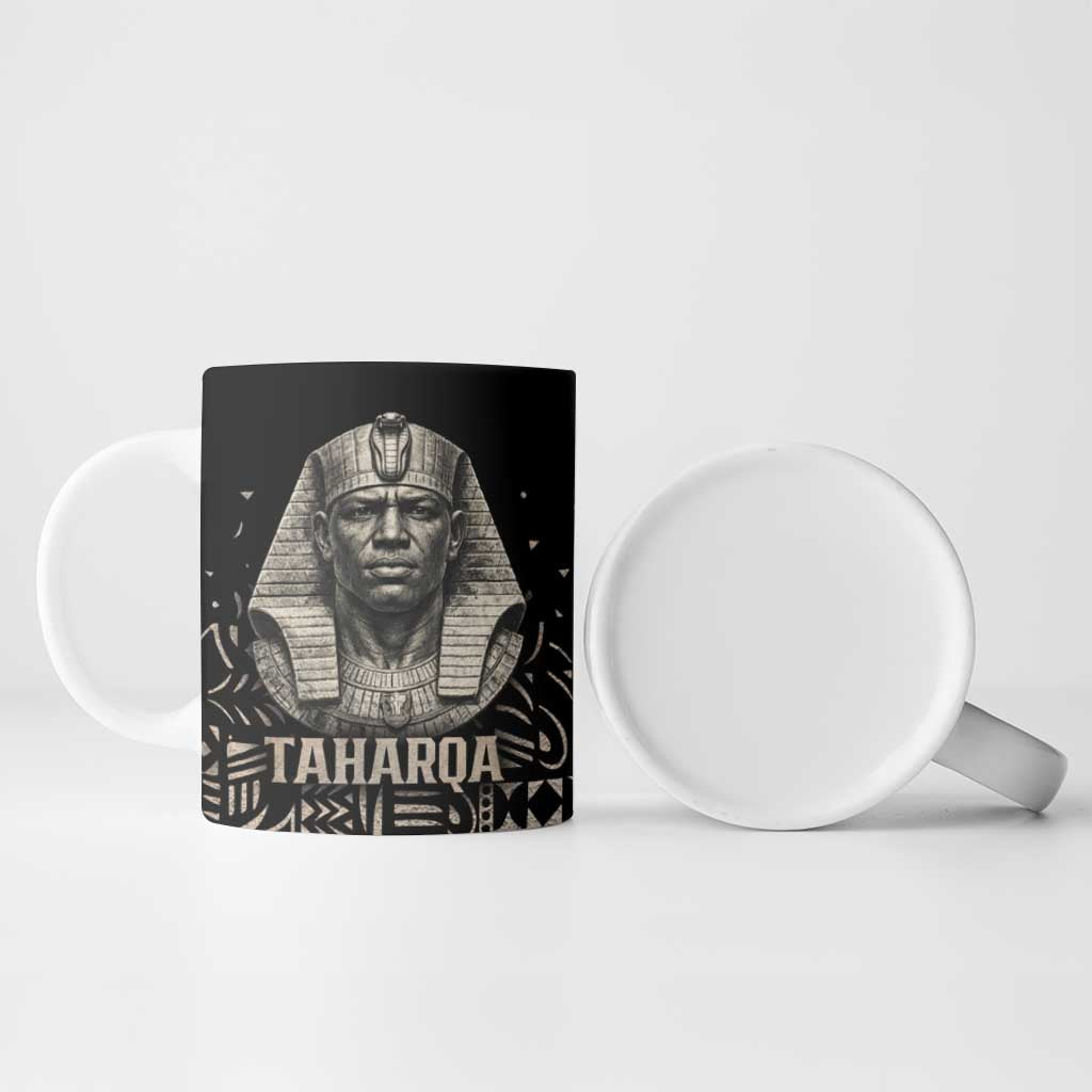 Taharqa Ceramic Mug with Black Pharaoh Portrait, 25th Dynasty of Egypt Text and Nubian-Inspired - Wonder Print Shop