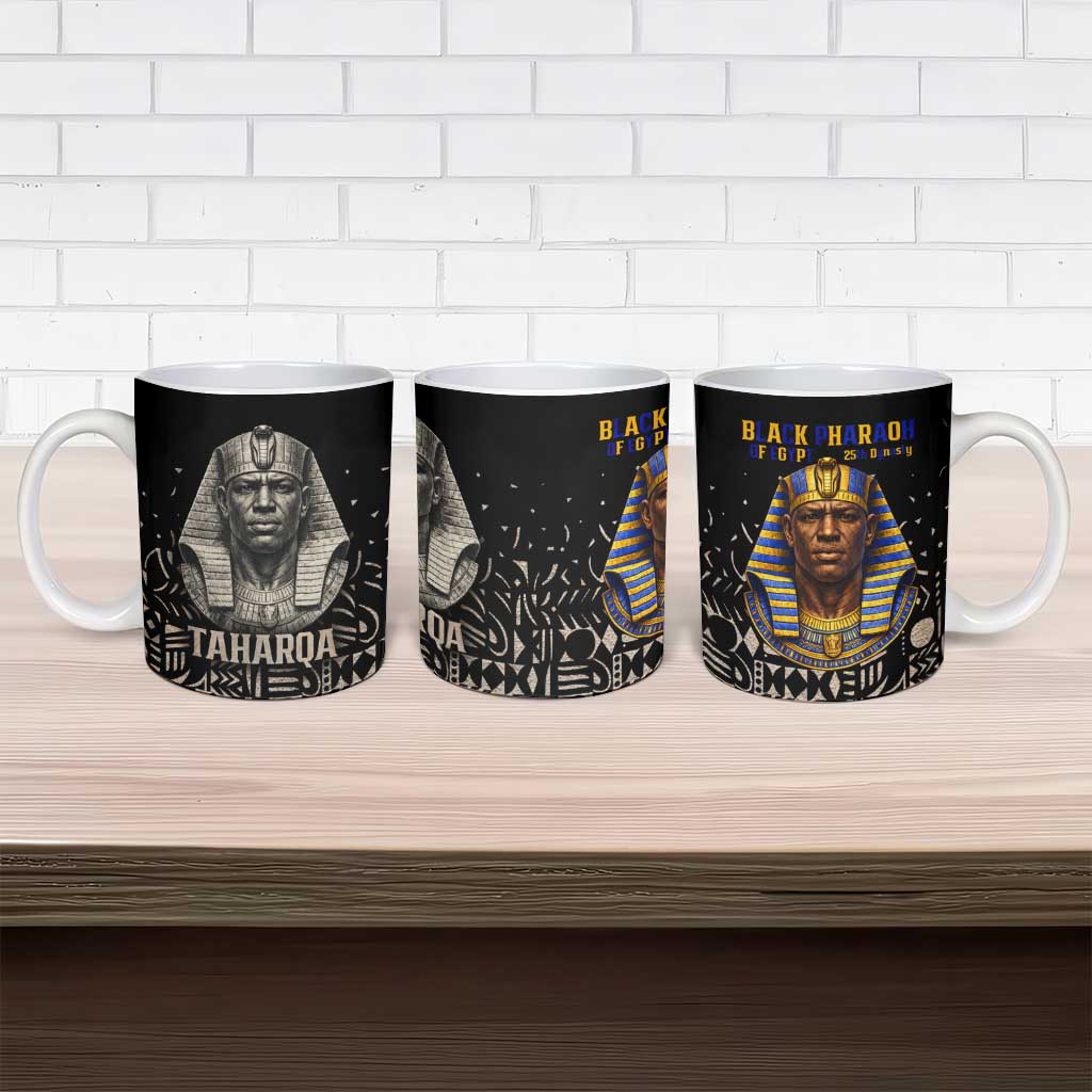 Taharqa Ceramic Mug with Black Pharaoh Portrait, 25th Dynasty of Egypt Text and Nubian-Inspired - Wonder Print Shop