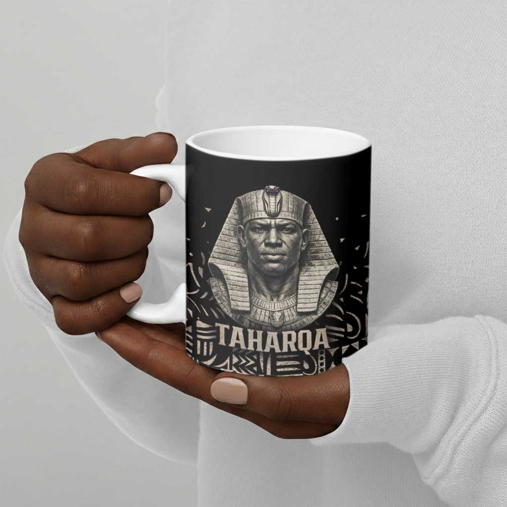 Taharqa Ceramic Mug with Black Pharaoh Portrait, 25th Dynasty of Egypt Text and Nubian-Inspired - Wonder Print Shop